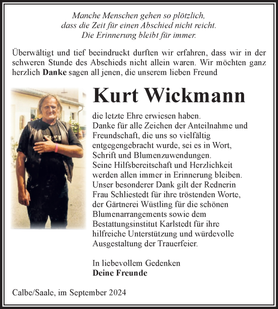 Traueranzeige von Kurt Wickmann von Volksstimme Schönebeck