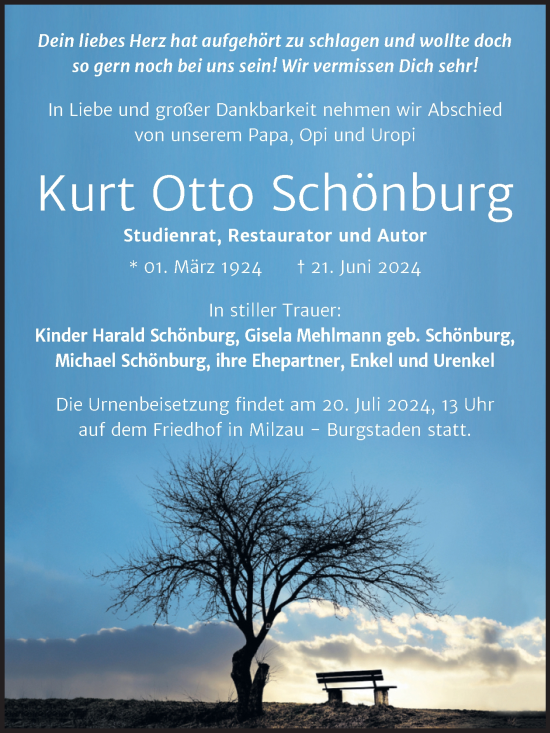 Traueranzeige von Kurt Otto Schönburg von Trauerkombi Merseburg