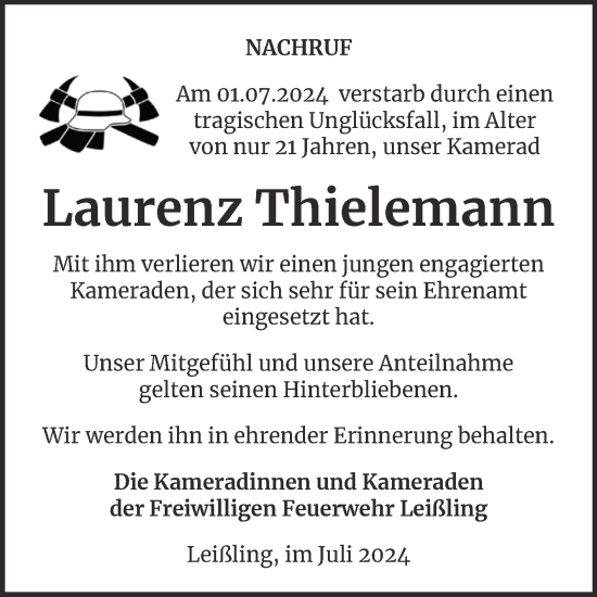 Traueranzeige von Laurenz Thielemann von Trauerkombi Weißenfels