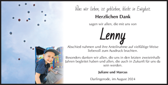 Traueranzeige von Lenny  von Volksstimme Wernigerode