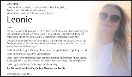 Traueranzeige von Leonie  von Naumburger Tageblatt