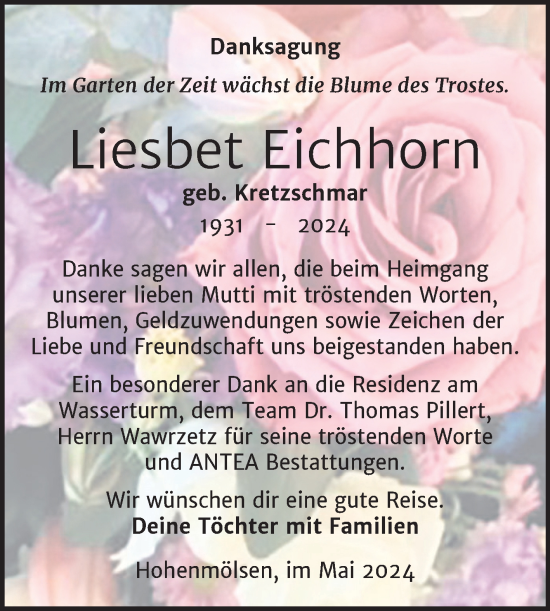 Traueranzeige von Liesbet Eichhorn von Trauerkombi Weißenfels
