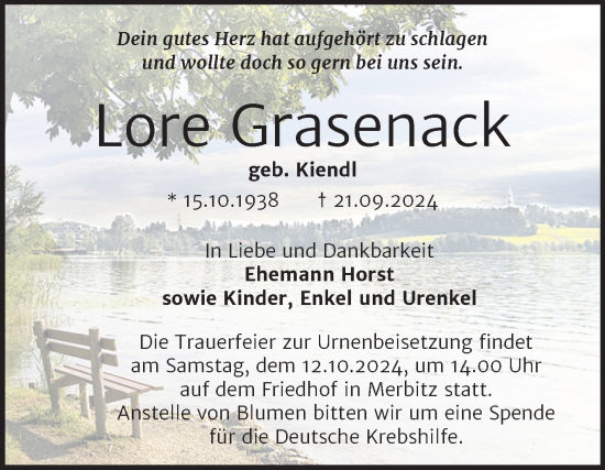 Traueranzeige von Lore Grasenack von Mitteldeutsche Zeitung Halle/Saalkreis