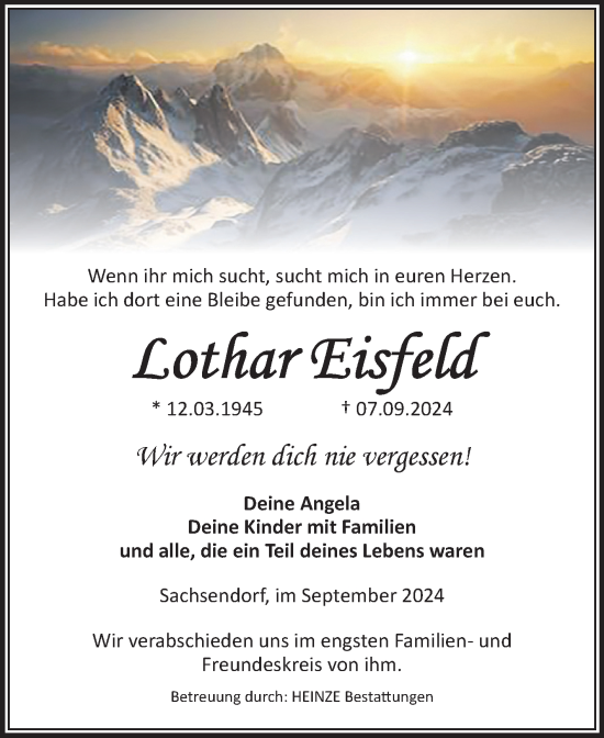 Traueranzeige von Lothar Eisfeld von Volksstimme Schönebeck