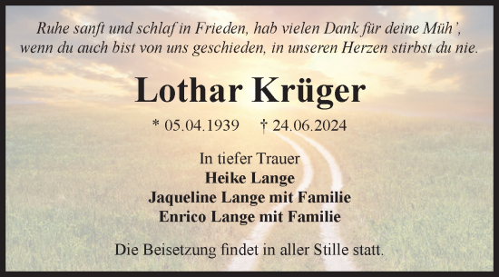 Traueranzeige von Lothar Krüger von Volksstimme Zerbst
