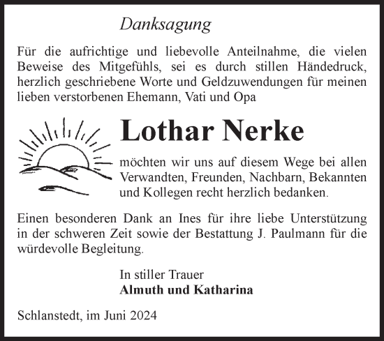 Traueranzeige von Lothar Nerke von Volksstimme Halberstadt