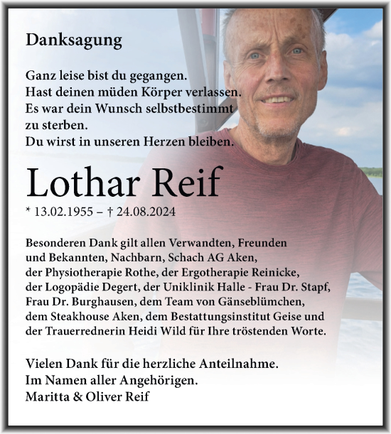 Traueranzeige von Lothar Reif von Trauerkombi Köthen