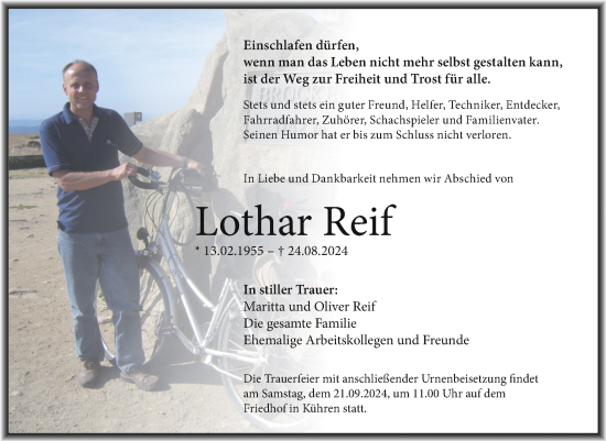 Traueranzeige von Lothar Reif von Trauerkombi Köthen