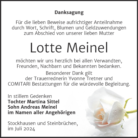 Traueranzeige von Lotte Meinel von Trauerkombi Zeitz
