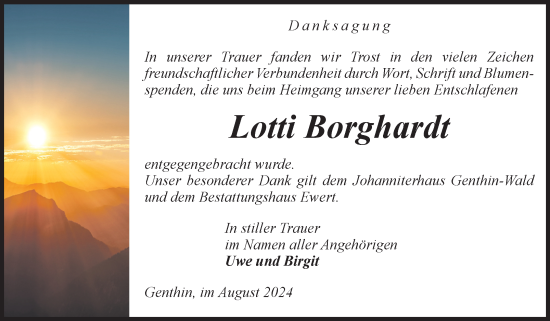 Traueranzeige von Lotti Borghardt von Volksstimme Burg/Genthin