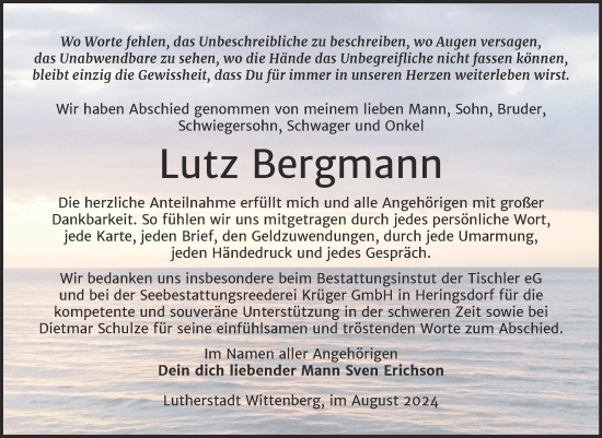 Traueranzeige von Lutz Bergmann von Trauerkombi Wittenberg