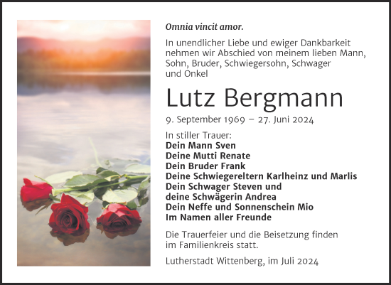 Traueranzeige von Lutz Bergmann von Trauerkombi Wittenberg
