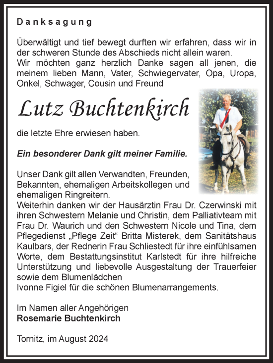 Traueranzeige von Lutz Buchtenkirch von Volksstimme Schönebeck
