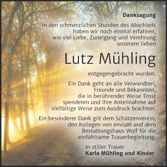 Traueranzeige von Lutz Mühling von Trauerkombi Weißenfels