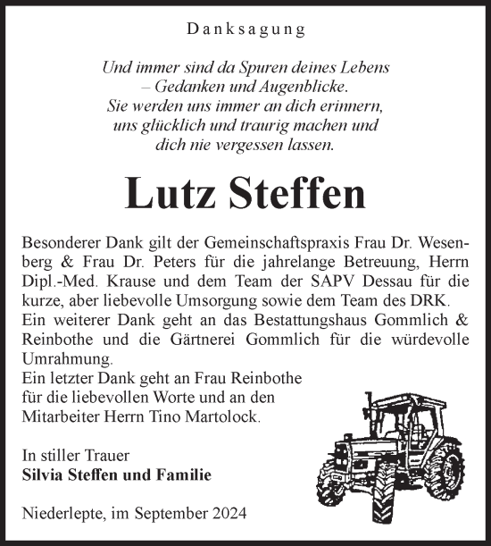 Traueranzeige von Lutz Steffen von Volksstimme Zerbst