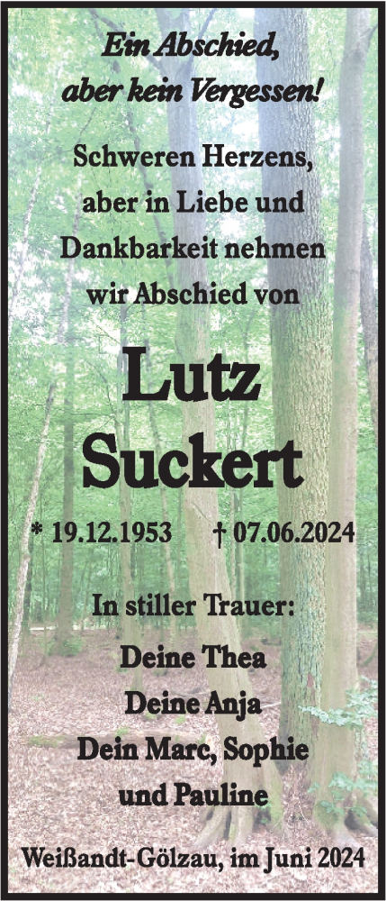 Traueranzeige von Lutz Suckert von Trauerkombi Köthen