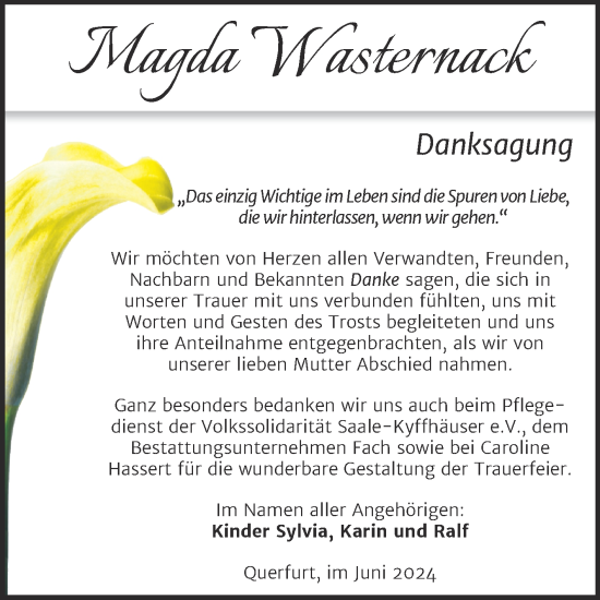 Traueranzeige von Magda Wasternack von Trauerkombi Merseburg