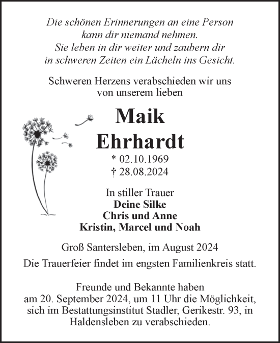 Traueranzeige von Maik Ehrhardt von Volksstimme Haldensleben/Wolmirstedt