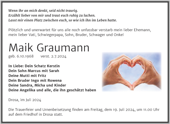 Traueranzeige von Maik Graumann von Trauerkombi Köthen