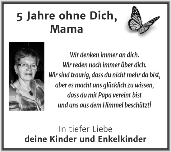 Traueranzeige von Mama  von Trauerkombi Wittenberg