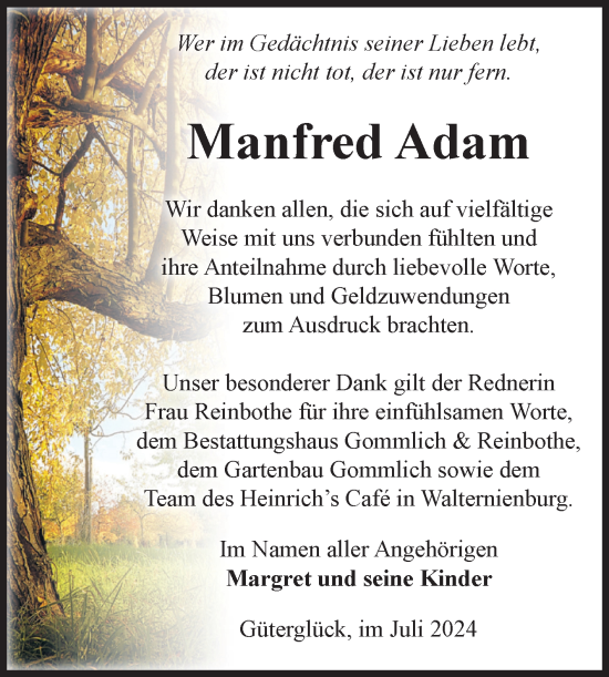 Traueranzeige von Manfred Adam von Volksstimme Zerbst