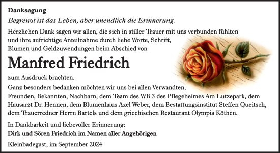 Traueranzeige von Manfred Friedrich von Trauerkombi Köthen