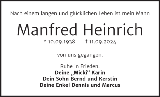 Traueranzeige von Manfred Heinrich von Mitteldeutsche Zeitung Halle/Saalkreis