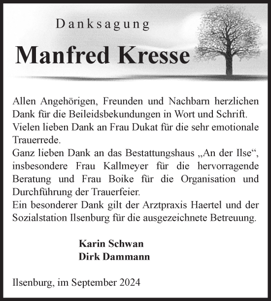 Traueranzeige von Manfred Kresse von Volksstimme Wernigerode