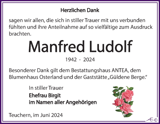 Traueranzeige von Manfred Ludolf von Trauerkombi Weißenfels