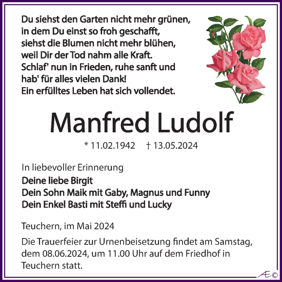 Traueranzeige von Manfred Ludolf von Trauerkombi Weißenfels