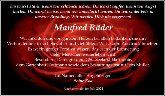 Traueranzeige von Manfred Räder von Trauerkombi Aschersleben