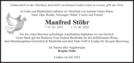 Traueranzeige von Manfred Stöhr von Volksstimme Zerbst