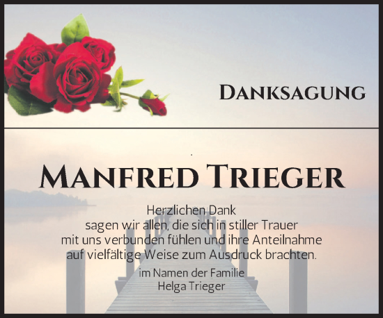 Traueranzeige von Manfred Trieger von Volksstimme Halberstadt