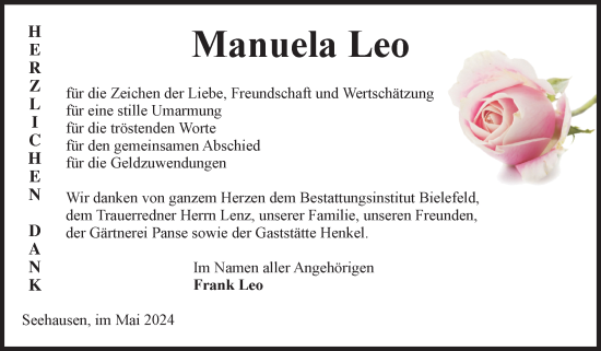 Traueranzeige von Manuela Leo von Volksstimme Altmark Ost