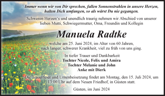 Traueranzeige von Manuela Radtke von Volksstimme Staßfurt