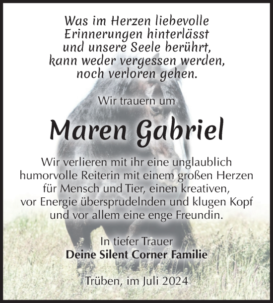 Traueranzeige von Maren Gabriel von Volksstimme Zerbst