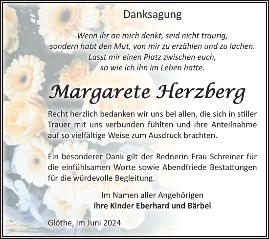 Traueranzeige von Margarete Herzberg von Volksstimme Schönebeck