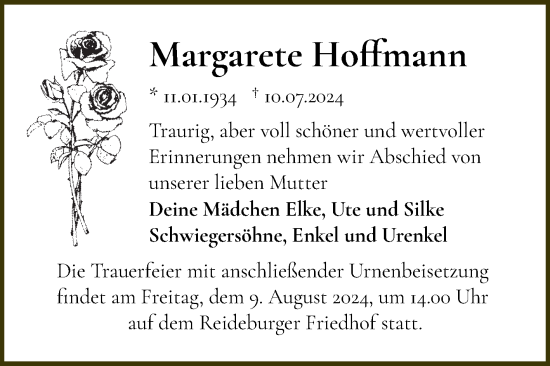 Traueranzeige von Margarete Hoffmann von Mitteldeutsche Zeitung Halle/Saalkreis