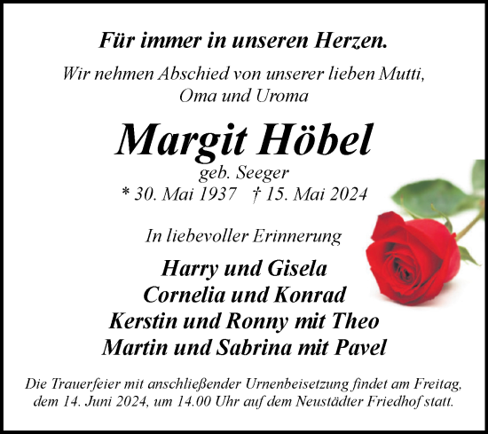 Traueranzeige von Margit Höbel von Volksstimme Magdeburg