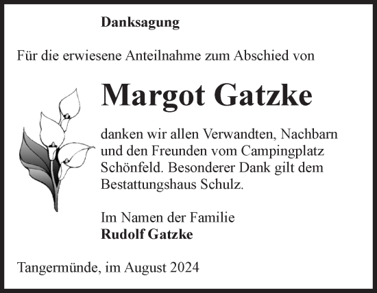 Traueranzeige von Margot Gatzke von Volksstimme Altmark Ost