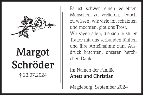 Traueranzeige von Margot Schröder von Volksstimme Magdeburg