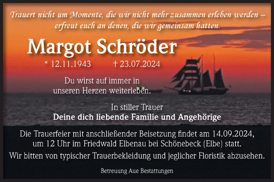 Traueranzeige von Margot Schröder von Volksstimme Magdeburg
