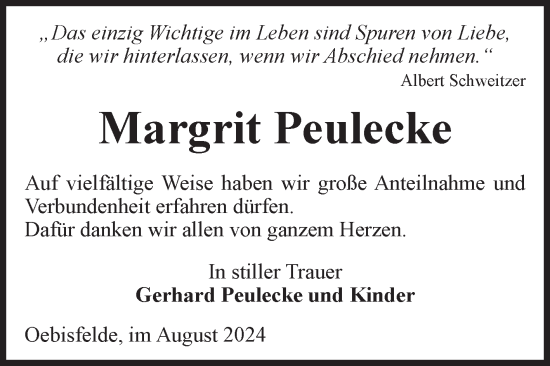 Traueranzeige von Margrit Peulecke von Volksstimme Altmark West