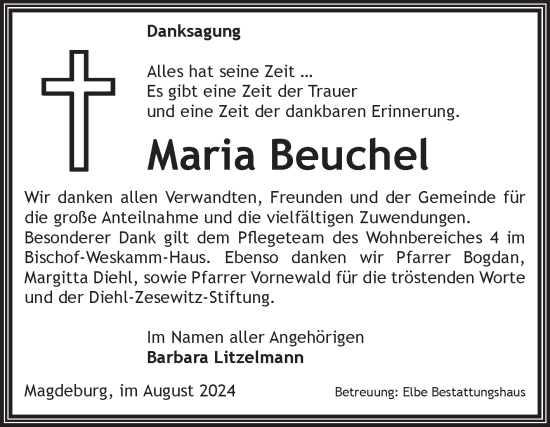 Traueranzeige von Maria Beuchel von Volksstimme Magdeburg