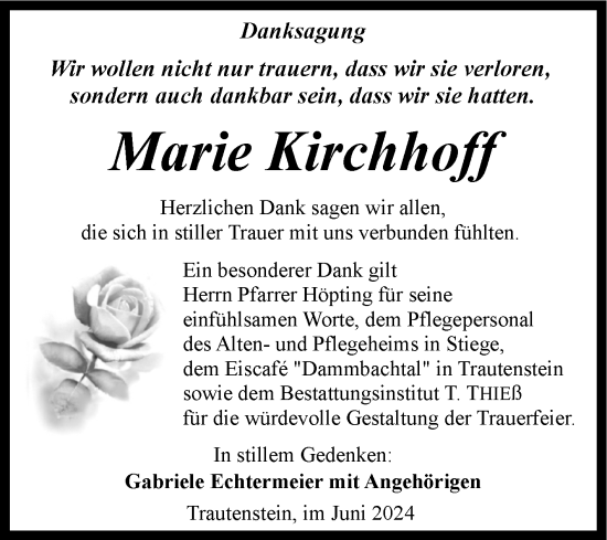 Traueranzeige von Marie Kirchhoff von Volksstimme Halberstadt