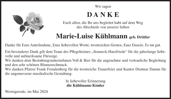 Traueranzeige von Marie-Luise Kühlmann von Volksstimme Wernigerode