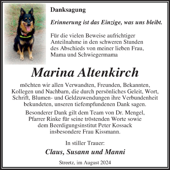 Traueranzeige von Marina Altenkirch von Volksstimme Zerbst