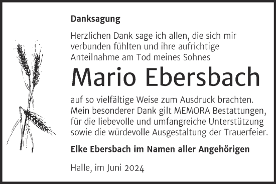 Traueranzeige von Mario Ebersbach von Mitteldeutsche Zeitung Halle/Saalkreis
