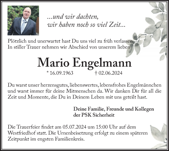 Traueranzeige von Mario Engelmann von Volksstimme Magdeburg