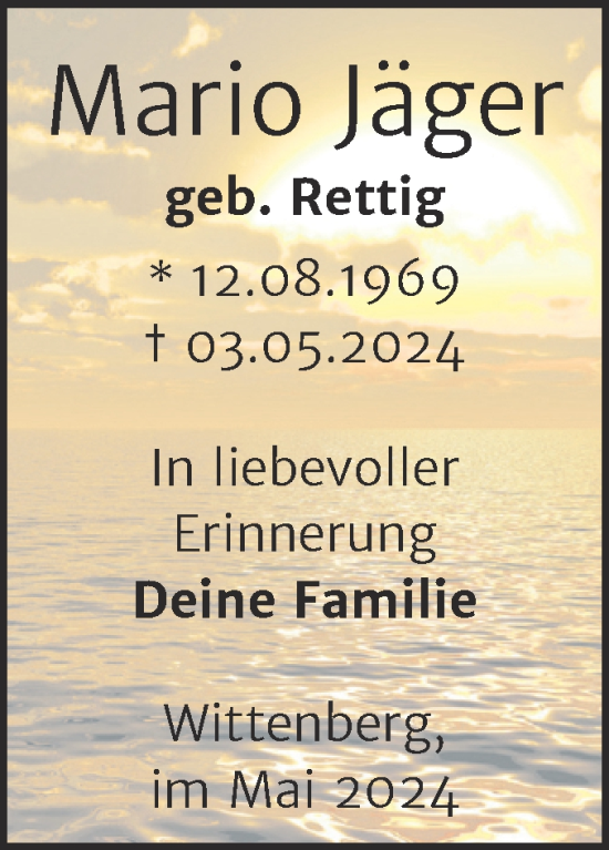 Traueranzeige von Mario Jäger von Trauerkombi Wittenberg